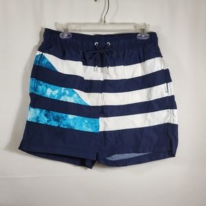 NWT Lands' End blue and white swim trunks men's M  #1072